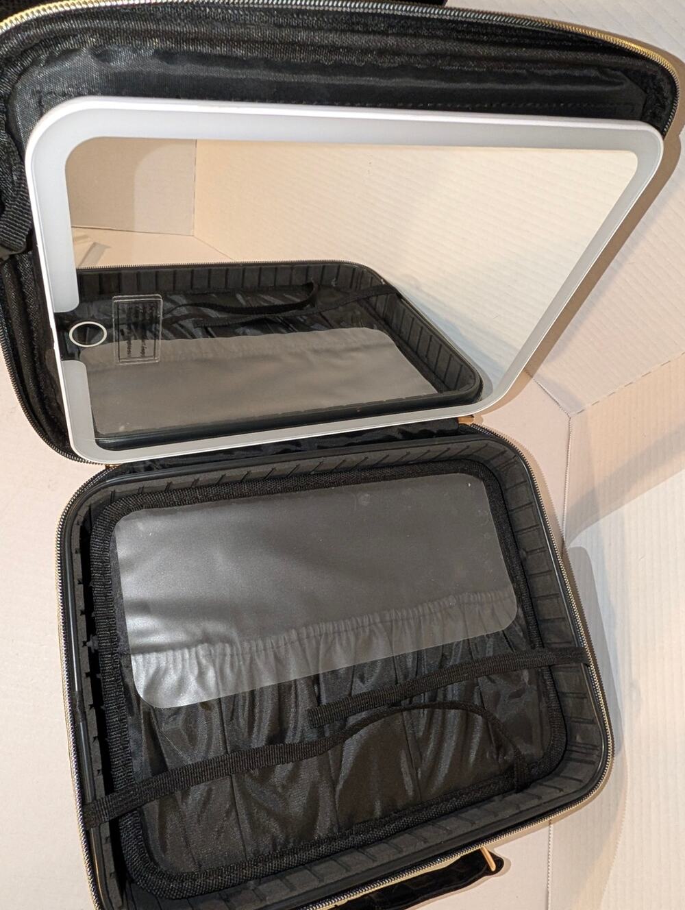 Faquenc 12.2" Makeup Bag Removable LED Lighted Mirror Travel Double Black